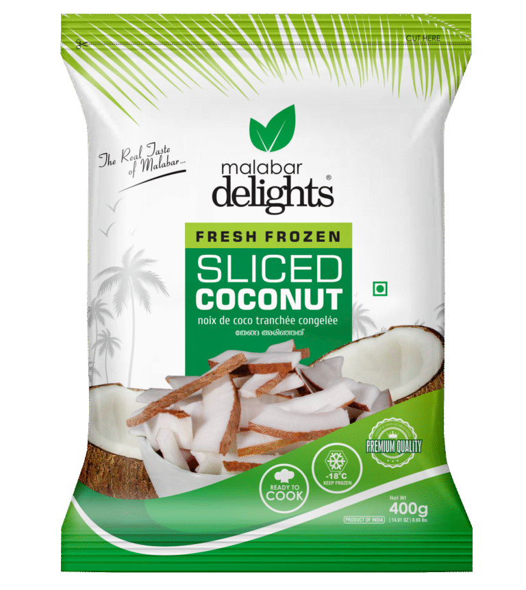 sliced coconut 400g front